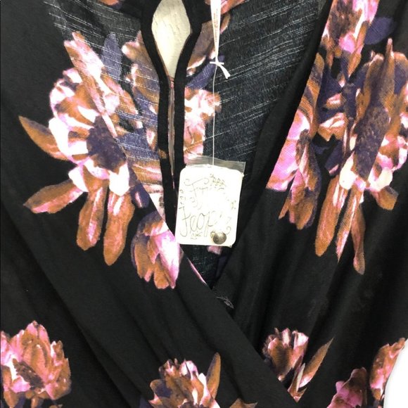 NWT Free People Black with Pink Floral Print Romper Size M - Picture 10 of 15